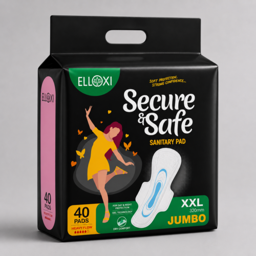ELLOXI Secure & Safe Sanitary Pads XXL (320 mm) – Jumbo Pack | 40 Pads | Heavy Flow | Dry Comfort