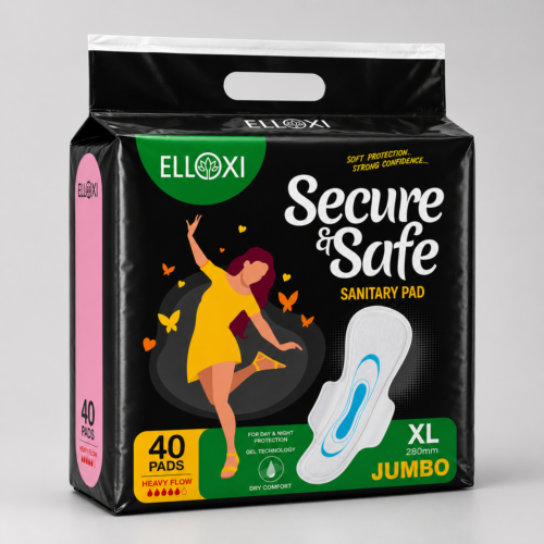 ELLOXI Secure & Safe Sanitary Pads XL (280 mm) – Jumbo Pack | 40 Pads | Heavy Flow | Dry Comfort