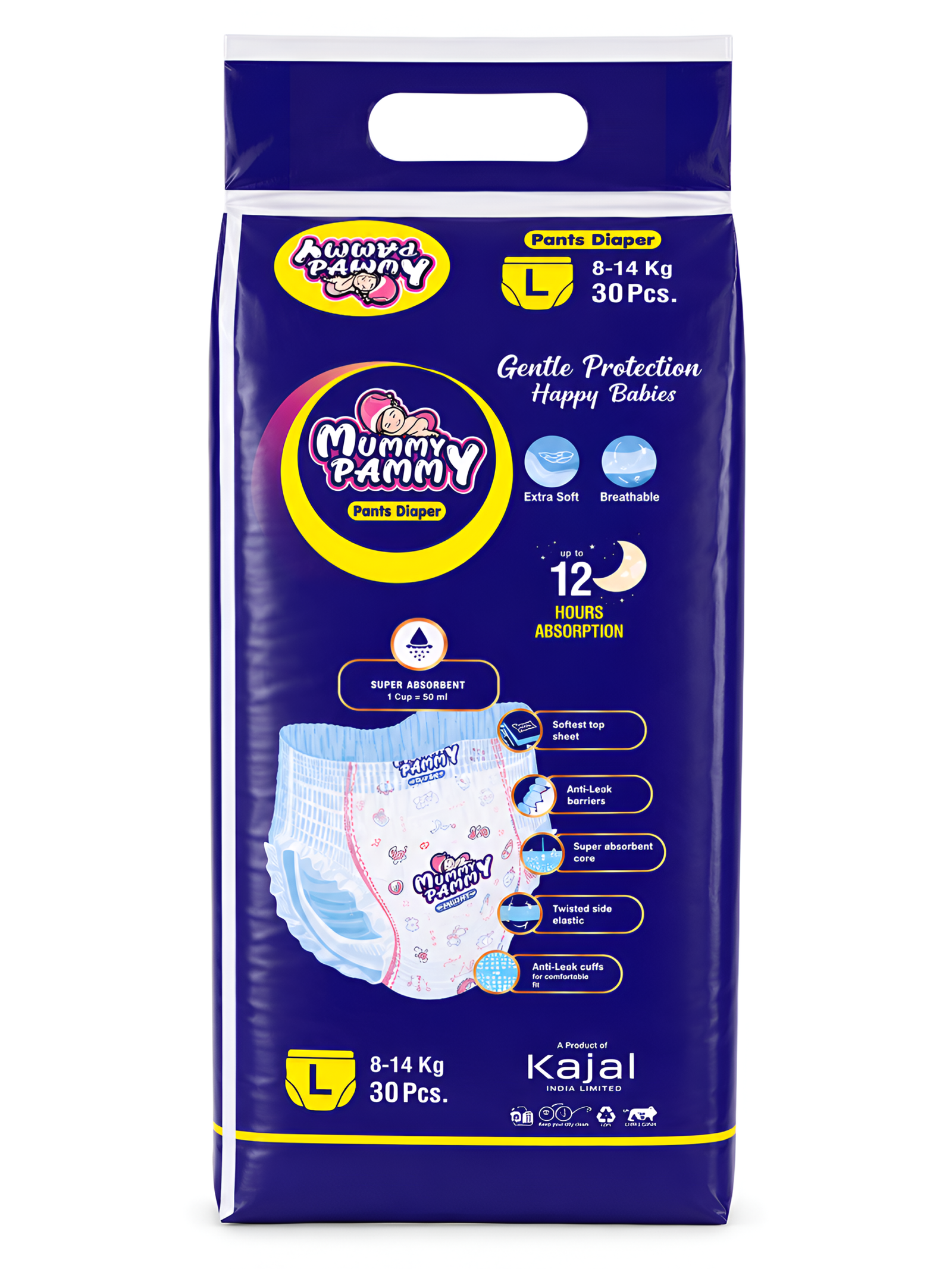 Mummy Pammy Baby Pants Diapers – ₹399 Pack | Size L (9–14 kg) | 30 Pants - Image 4