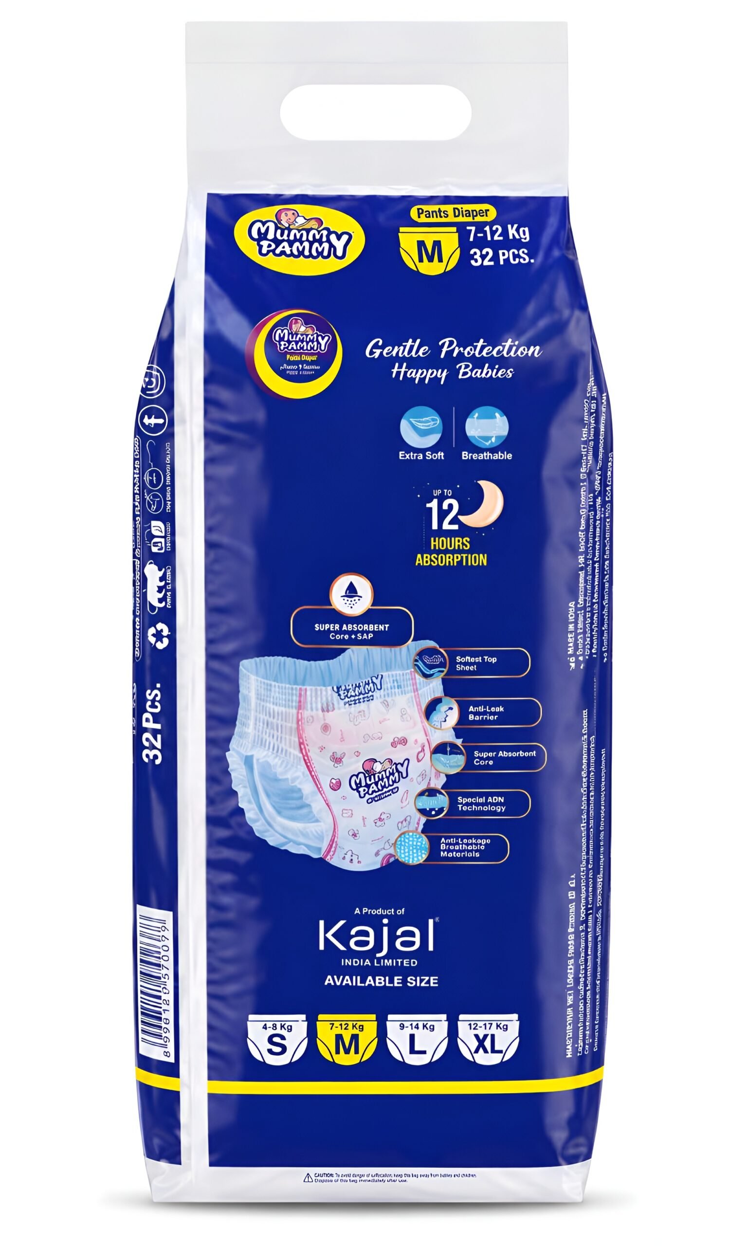 Mummy Pammy Baby Pants Diapers – ₹399 Pack | Size M (7–12 kg) | 32 Pants - Image 2