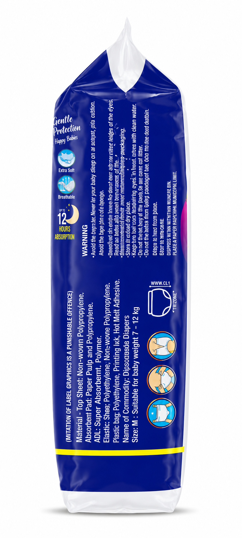 Mummy Pammy Baby Pants Diapers – ₹399 Pack | Size M (7–12 kg) | 32 Pants - Image 3