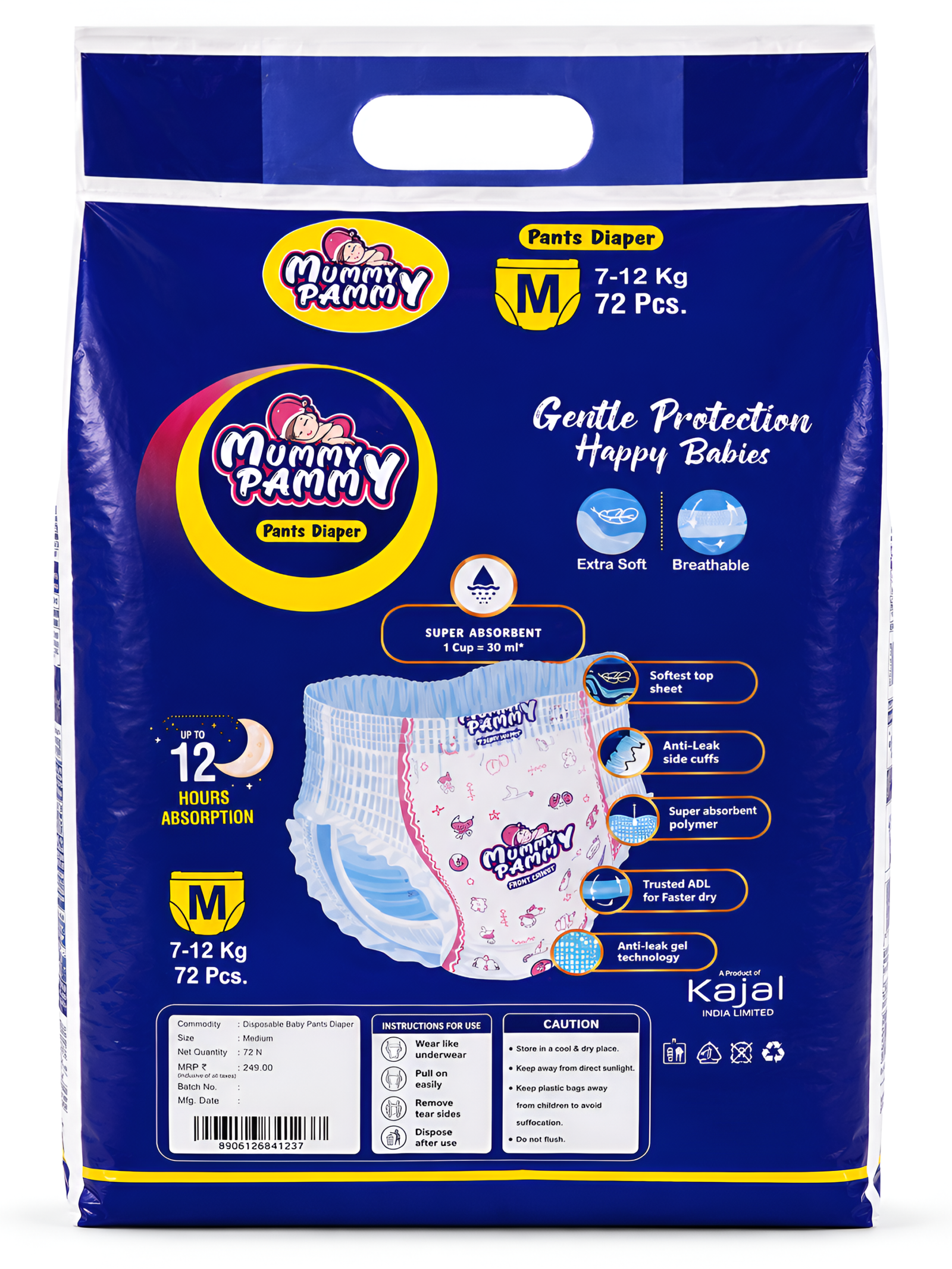 Mummy Pammy Baby Pants Diapers – ₹999 Jumbo Pack | Size M (7–12 kg) | 72 Pants - Image 2